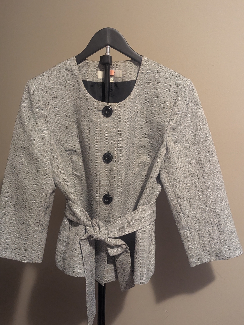Women's Light Gray Patterned Belted Jacket